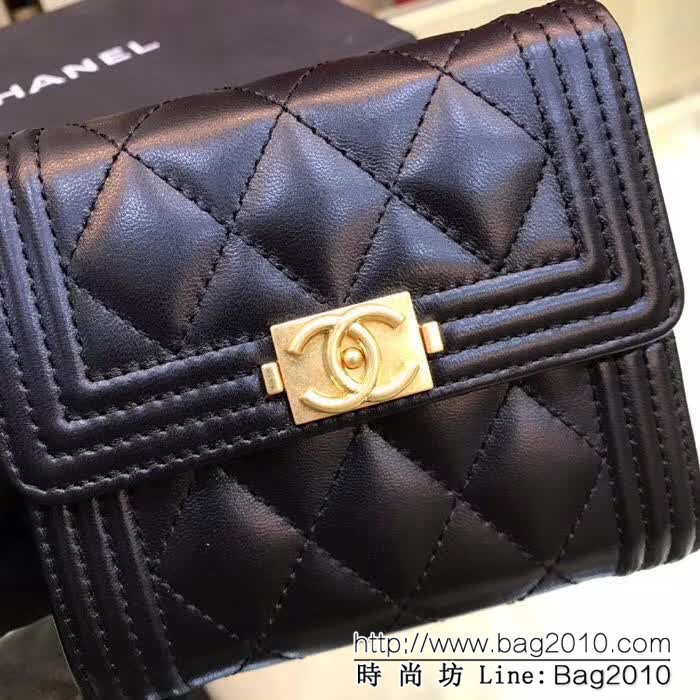 CHANEL香奈兒 經典系列 leboy短三折錢包 進口小羊皮綾格紋 復古金扣 80734  DJC3149